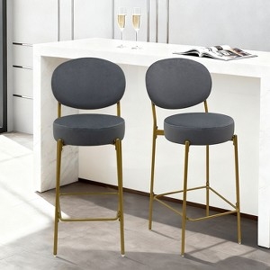 Bar Stool Oval Back Bar Stools with Gold Metal Frame and Gray Upholstery