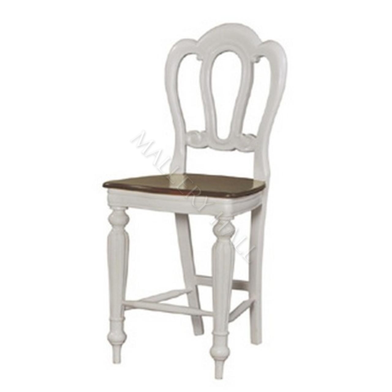 Bar Stool Ribbon Back Two Tone Finish Turned Legs Carved Wood Seat