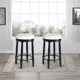 Bar Stool Set with Black Turned Legs and Round White Swivel Seat