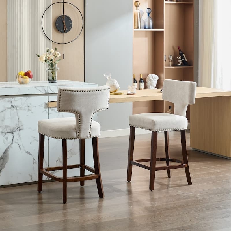 Bar Stool Splayed Leg Counter Seating with Nailhead Trim and Curved Back