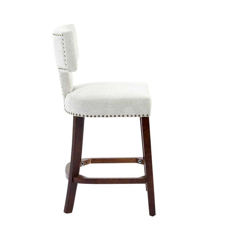 Bar Stool with Cream Linen-Like Upholstery and Dark Splayed Legs