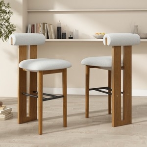 Bar Stool with Split-Back Frame and Cylindrical Headrest, White & Wood