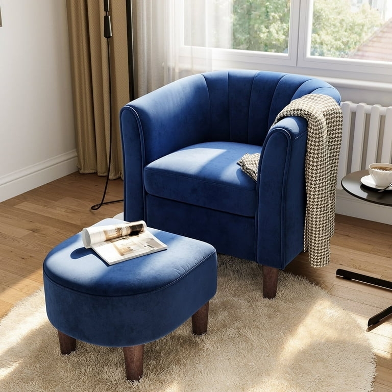 Barrel Accent Chair and Matching Ottoman with Channel Tufting