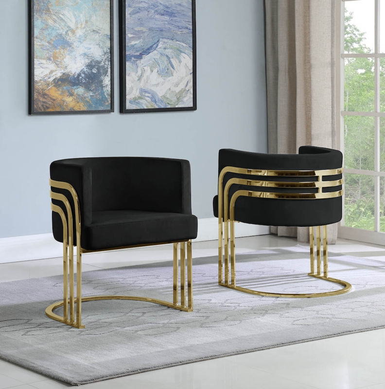 Barrel Accent Chairs featuring Triple-Bar Polished Gold Frame Design