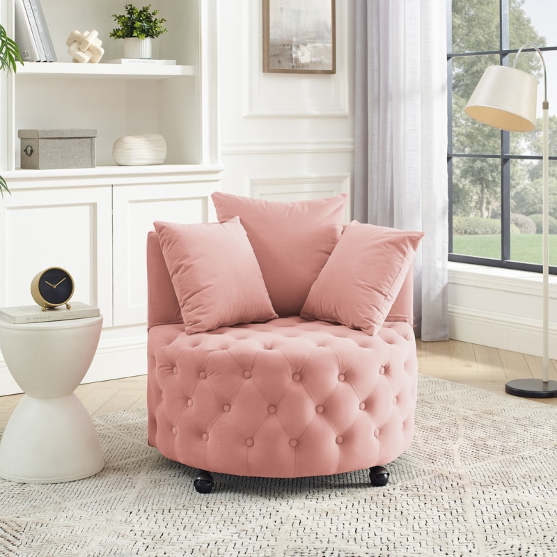 Barrel Chair Diamond Tufted Velvet with Casters Glam Style