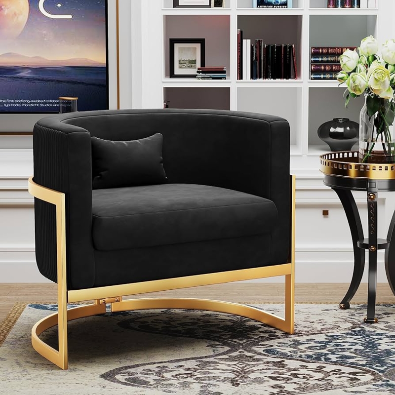 Barrel Chair with Vertical Ribbed Exterior and Wrap-Around Gold Frame