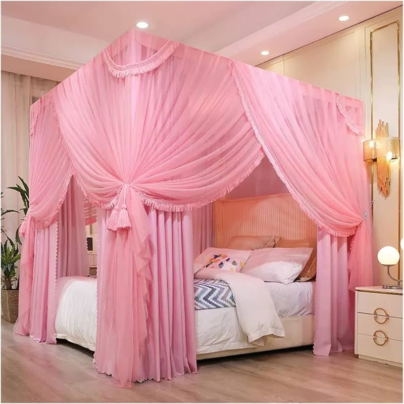 Bed Canopy Mesh Floor-Length Ruffled Tassels