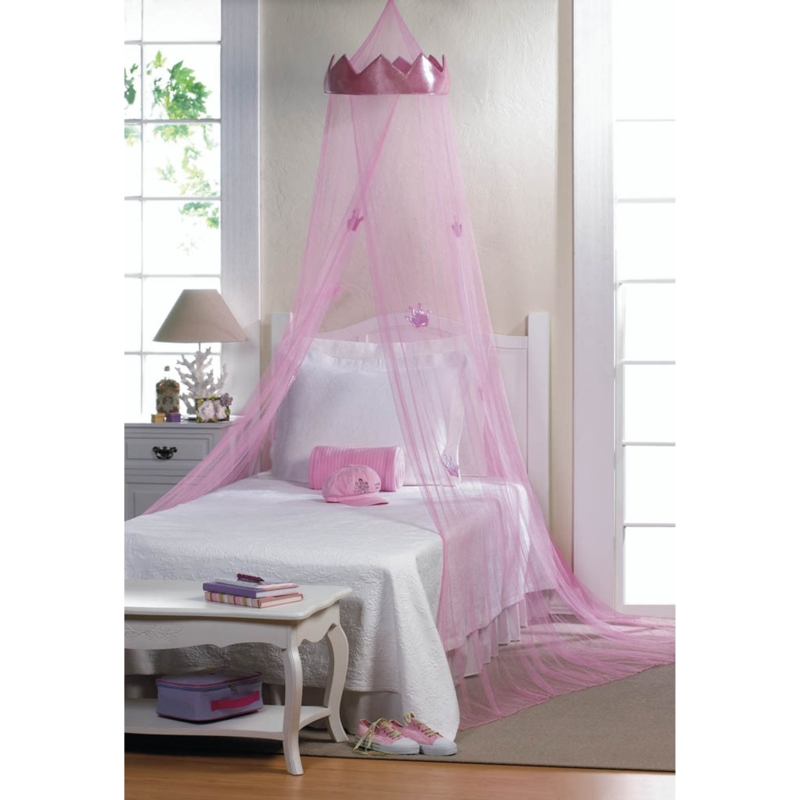 Bed Canopy Sheer Mesh Plush Crown Topper Drape