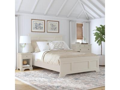 Bed Coastal King Recessed Panels Off-White Finish Bun Feet Cottage
