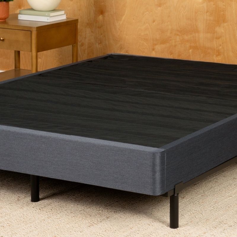Bed Foundation Charcoal Grey Upholstered Fabric Slim Black Legs
