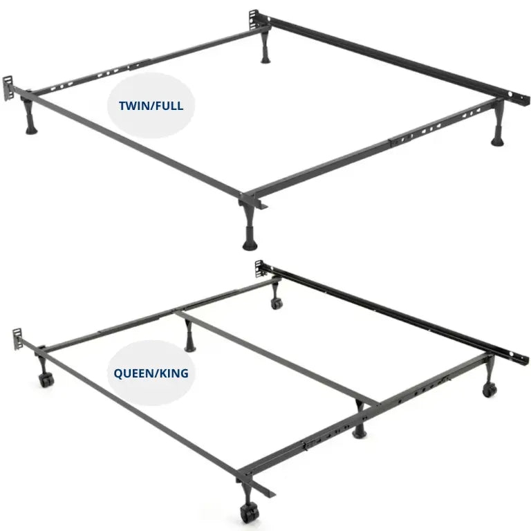 Bed Frame Adjustable Width with Rolling Casters Black Metal