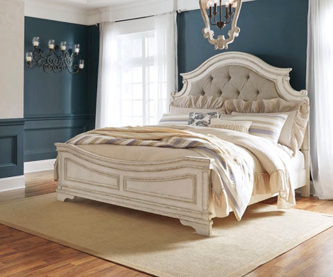Bed Frame Arch Silhouette with Nailhead Trim and Antique White Finish
