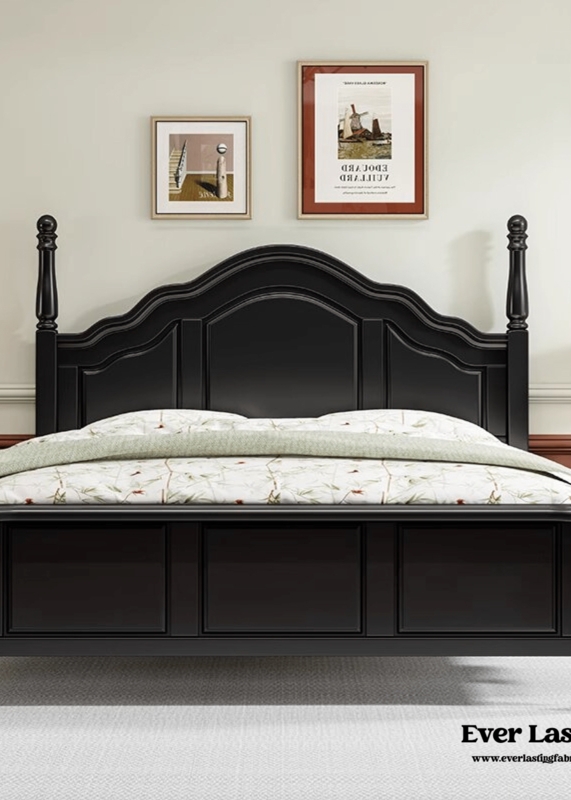 Bed Frame Black Arched Headboard Posts Cottagecore Traditional Wood