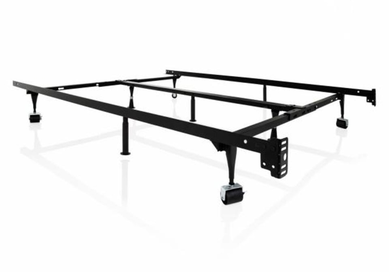 Bed Frame Black Metal Adjustable Width Rolling Casters Support Rail