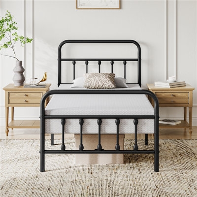 Bed Frame Black Metal Spindle Headboard Rounded Corners Farmhouse