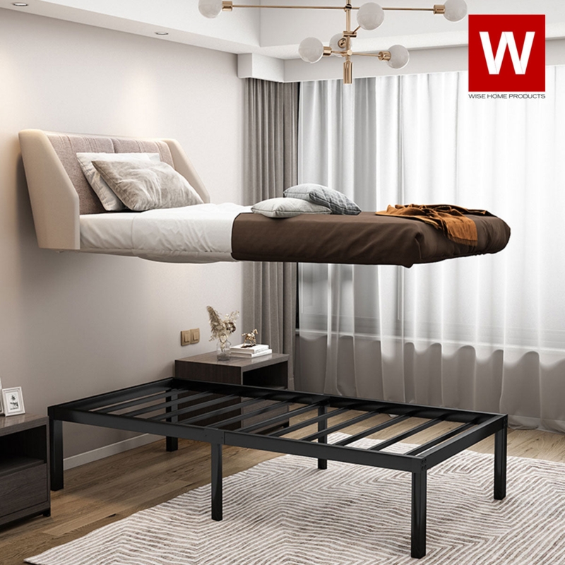 Bed Frame Black Metal with High Underbed Clearance and Slats