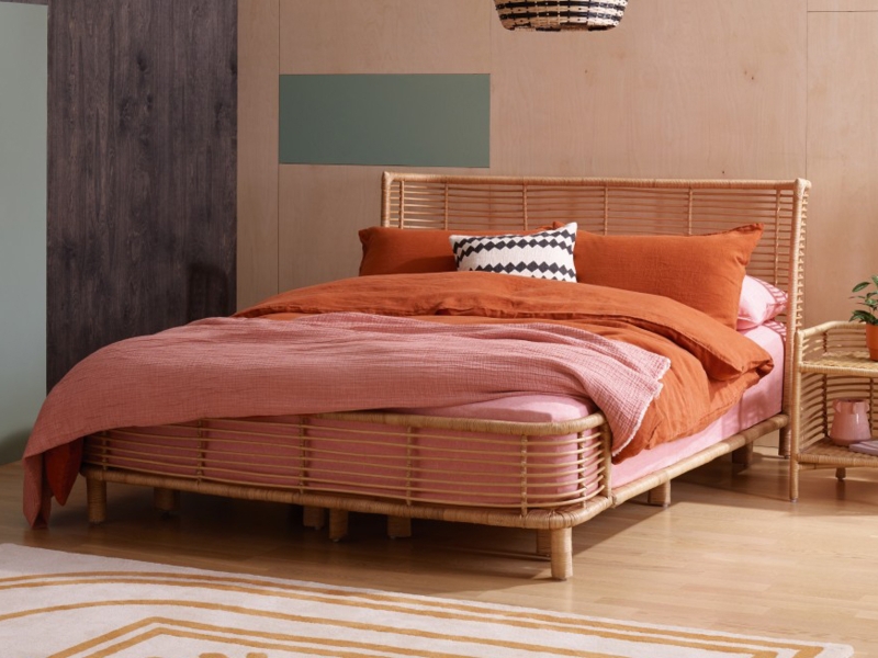 Bed Frame Boho Woven Cane Headboard Wrap Around Design