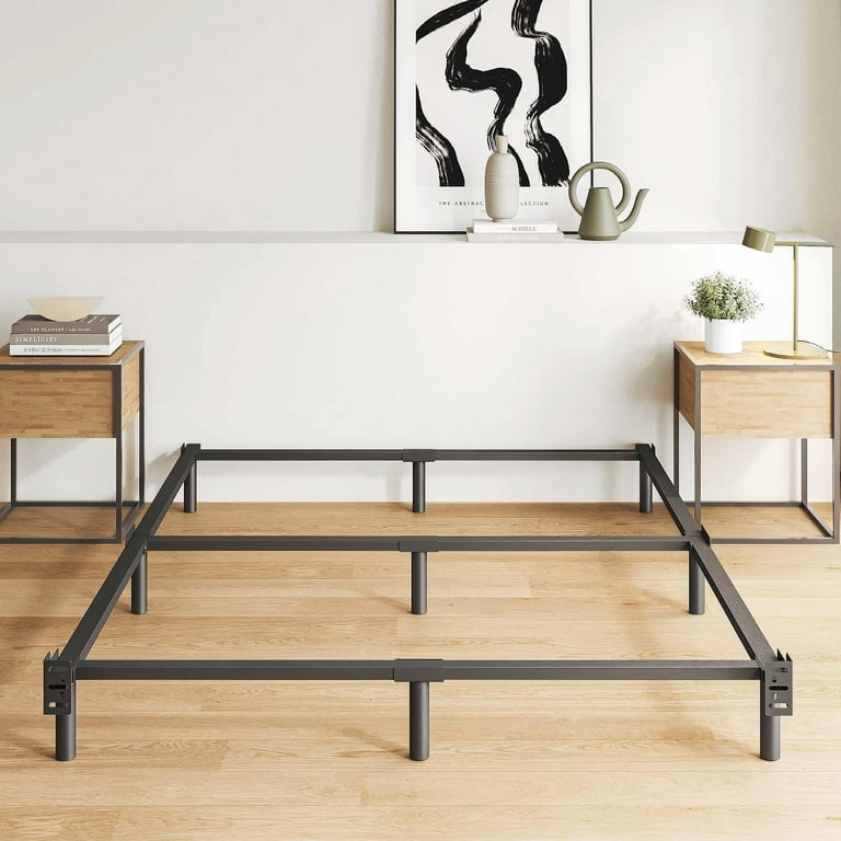 Bed Frame Charcoal Metal Recessed Legs Low Profile Minimalist Base