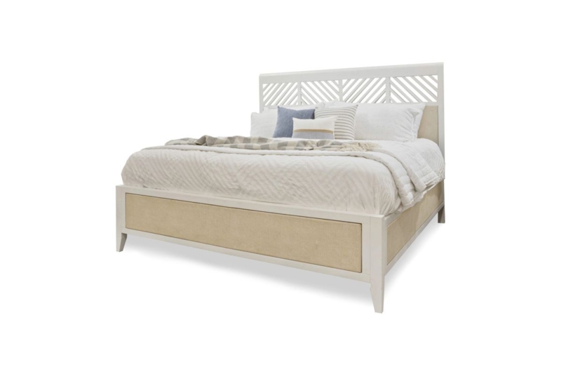 Bed Frame Chevron Slat Headboard Woven Inlay Panels Whitewashed
