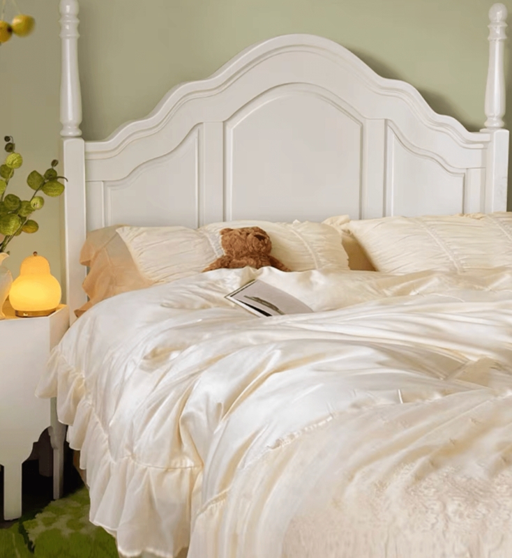 Bed Frame Cottagecore Style with White Vertical Slatted Headboard