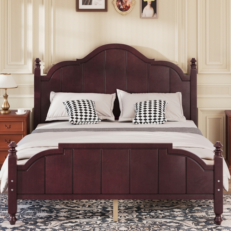 Bed Frame Espresso Finish Arched Silhouette Paneled Headboard