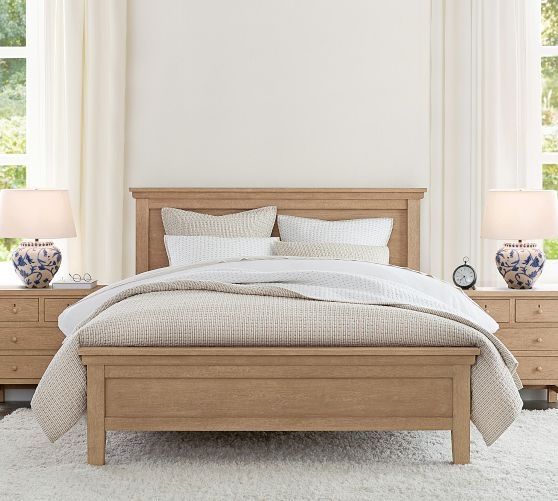 Bed Frame, Farmhouse Panel Headboard, Light Wood Tone