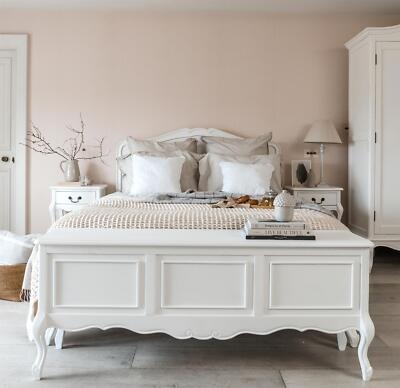 Bed Frame French Style White Painted Carved Headboard Cabriole Legs