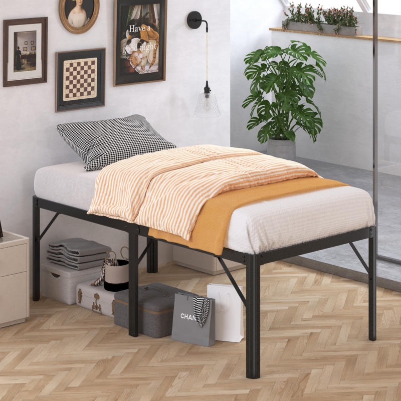 Bed Frame High Clearance Black Metal with Rounded Safety Corners