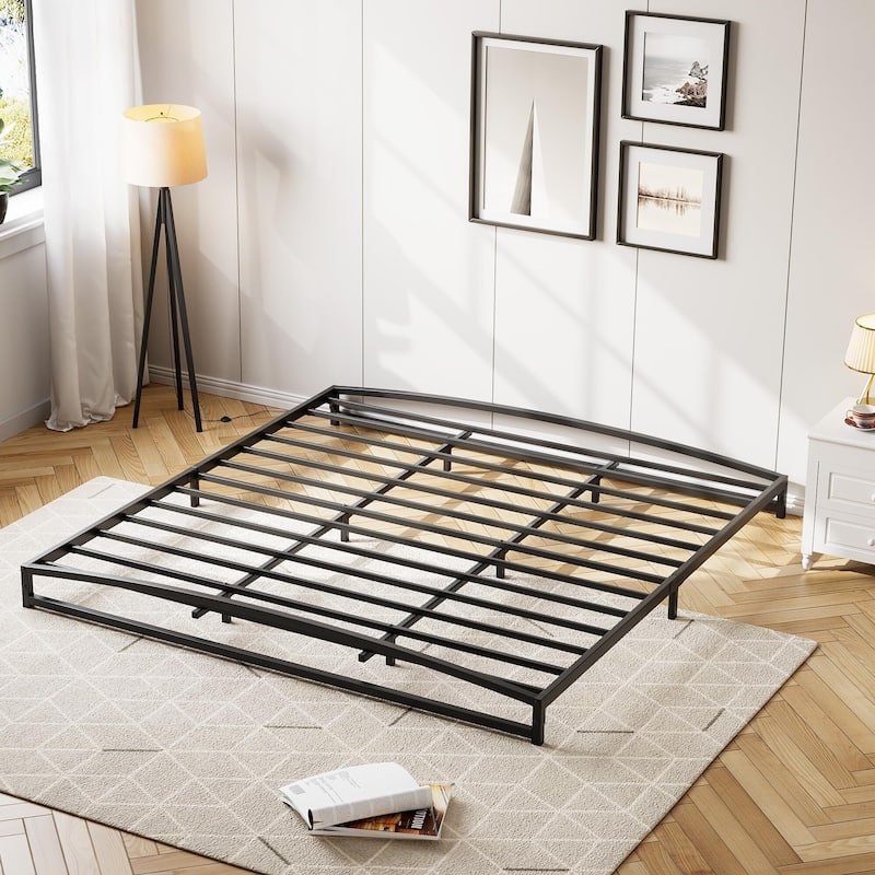 Bed Frame Industrial Style Low Profile Slat Support Base Sturdy