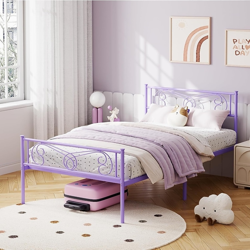 Bed Frame Lavender Metal Scrollwork Design Whimsical Kids Furniture