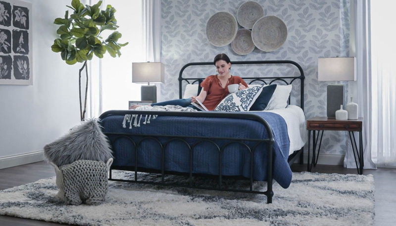 Bed Frame Matte Metal Arched Spindle Design Transitional Farmhouse