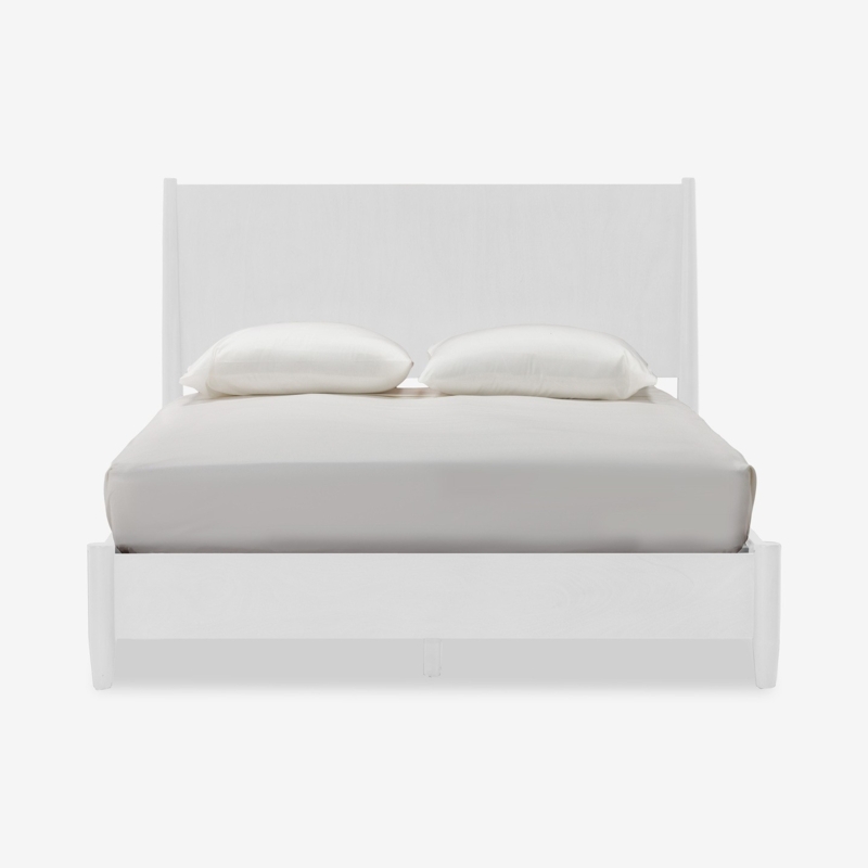 Bed Frame, Matte White Finish, Minimalist Style, Solid Panel Headboard
