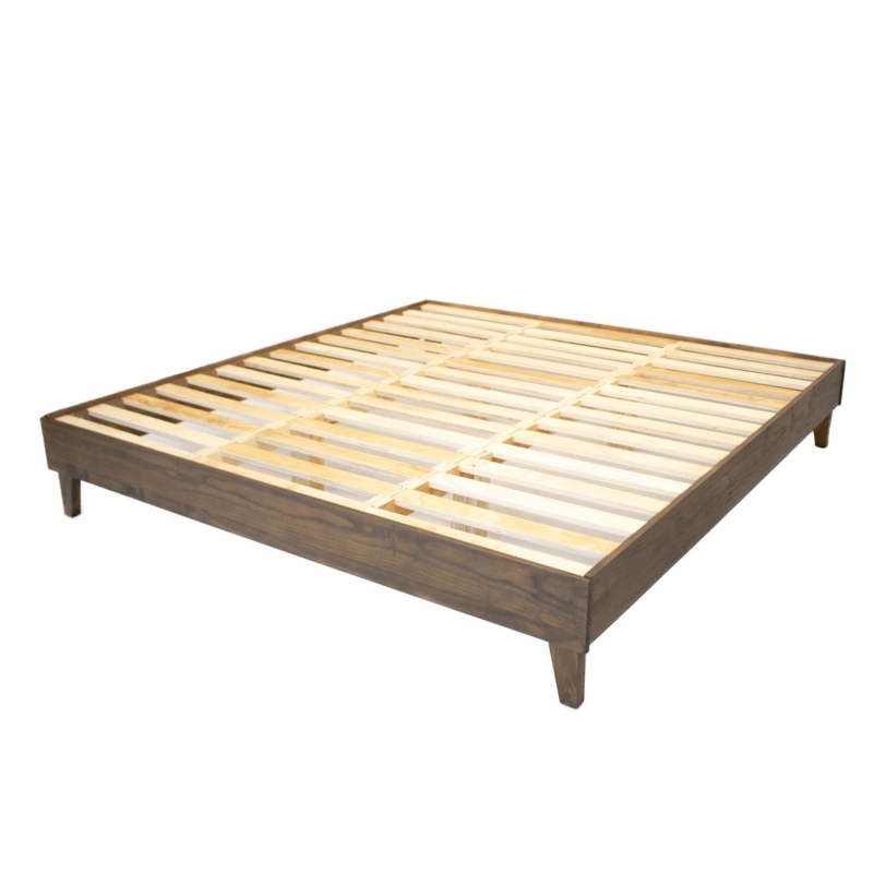 Bed Frame Mid Century Modern with Walnut Finish and Slatted Base