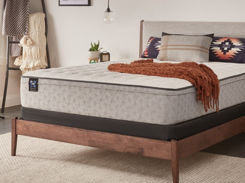 Bed Frame Mid-Century Wood Tapered Legs Quilted Mattress Set