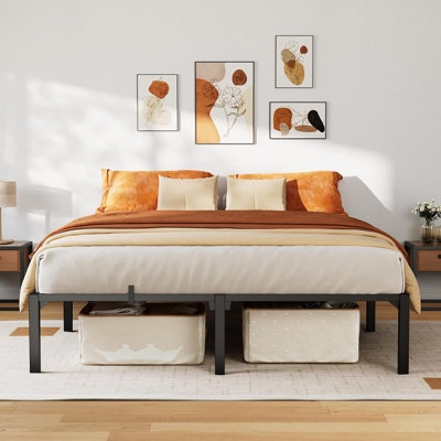 Bed Frame Minimalist Black Metal High Clearance Storage Solution