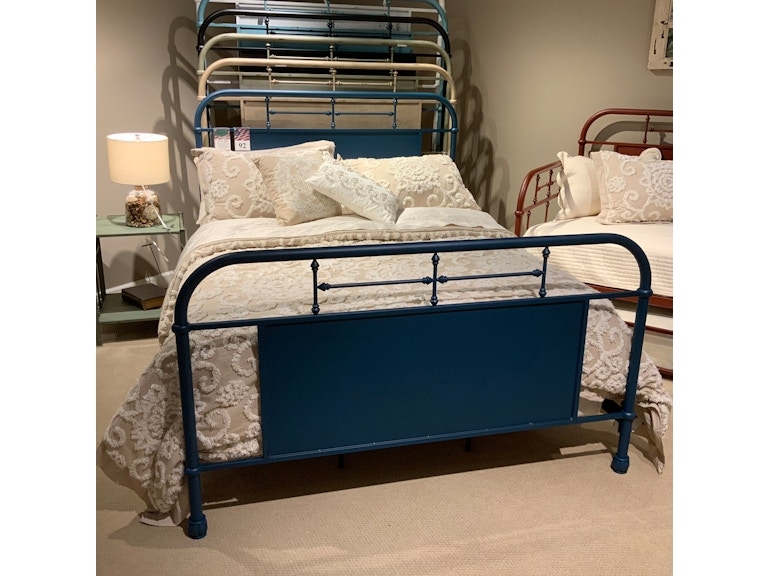 Bed Frame Navy Blue Metal Spindle Traditional with Solid Panel