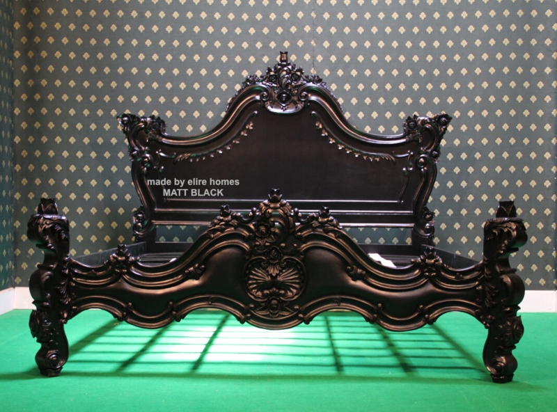 Bed Frame Ornate Baroque Carvings Matte Black Gothic Revival