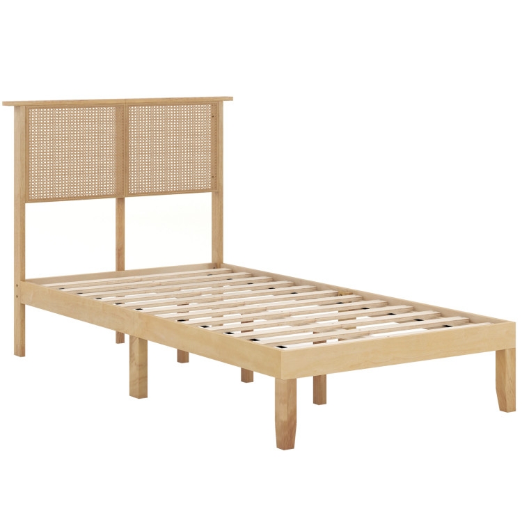 Bed Frame Rattan Headboard Dual Panel Design Mid Century Modern Style