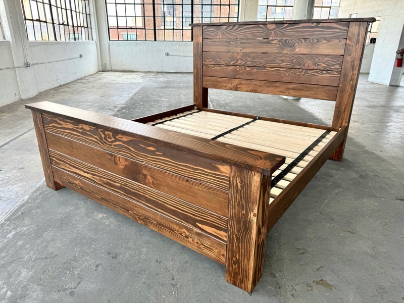 Bed Frame Rustic Reclaimed Wood Style Paneled Headboard & Footboard