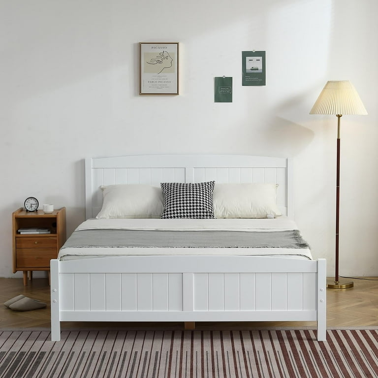 Bed Frame Slatted Headboard in Scandinavian Minimalist Style