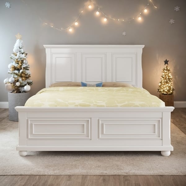 Bed Frame White Recessed Panels Bun Feet Traditional Country Style