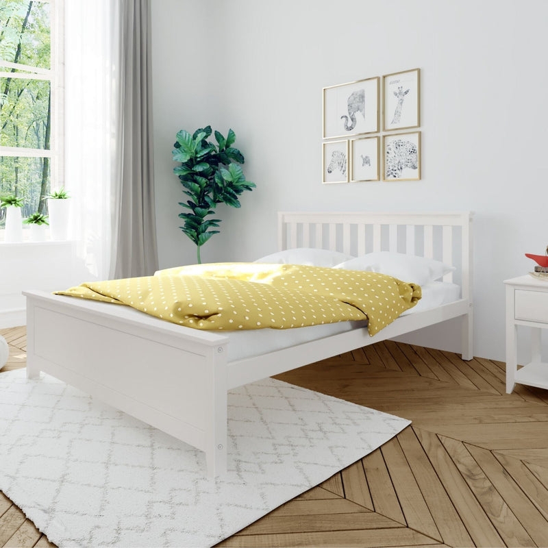 Bed Frame White Slatted Headboard Scandinavian Minimalist Style