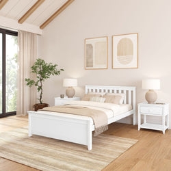 Bed Frame White Wood Slatted Headboard Scandinavian Minimalist