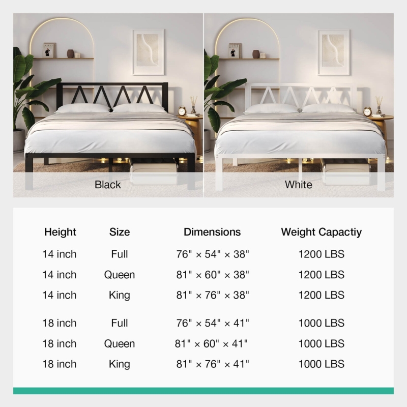 Bed Frame with Geometric Headboard: Matte Metal Storage Platform