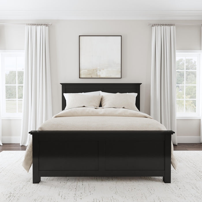 Bed Frame with Panel Design in Matte Black, Modern Farmhouse Style