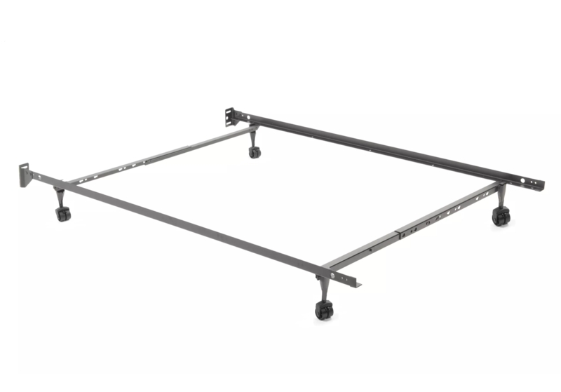Bed Frame with Rolling Casters Adjustable Width Matte Grey Finish