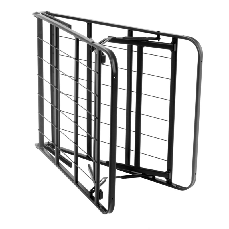 Bed Frame with Wire Grid Platform and Matte Black Folding Mechanism