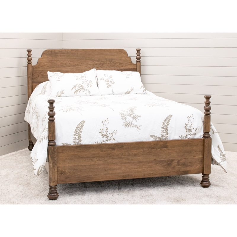 Bed Frame, Wood Turned Posts with Shaped Headboard