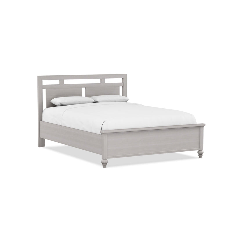 Bed Light Gray Whitewashed Finish Bun Feet Paneled Wood Headboard Frame
