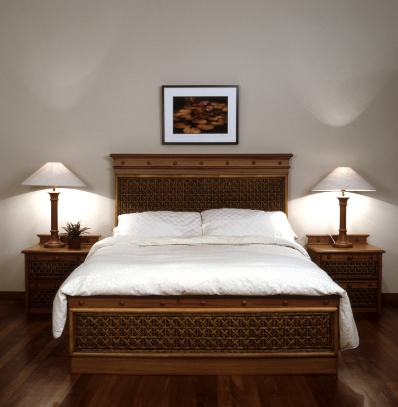 Bed Rattan Panel Wood Frame Basketweave Headboard & Footboard